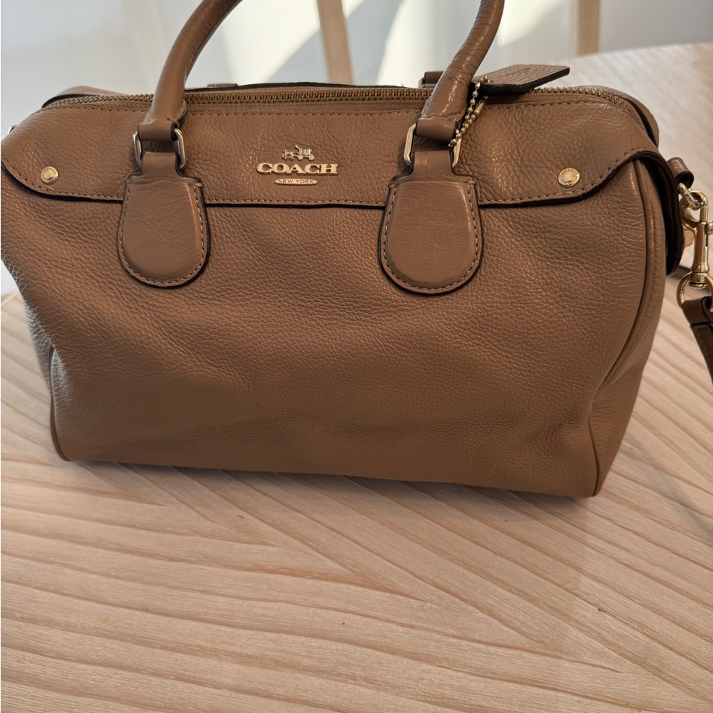 Coach Taupe Pebbled Leather Satchel with Gold Hardware